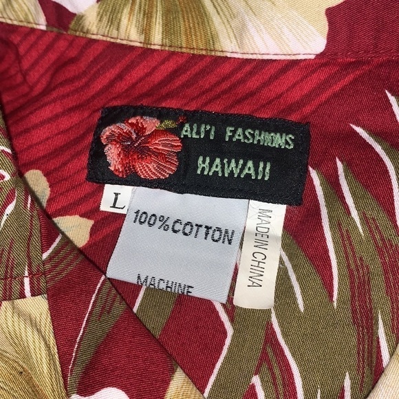 Ali’i Fashions Hawaii Men’s Short Sleeve Button Down Shirt Red W/ Floral Size L - Picture 4 of 4